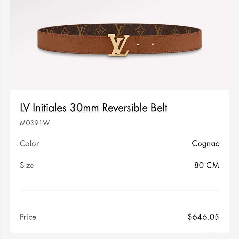💯 AUTHENTIC LV Initiales 30mm Reversible Belt size 80